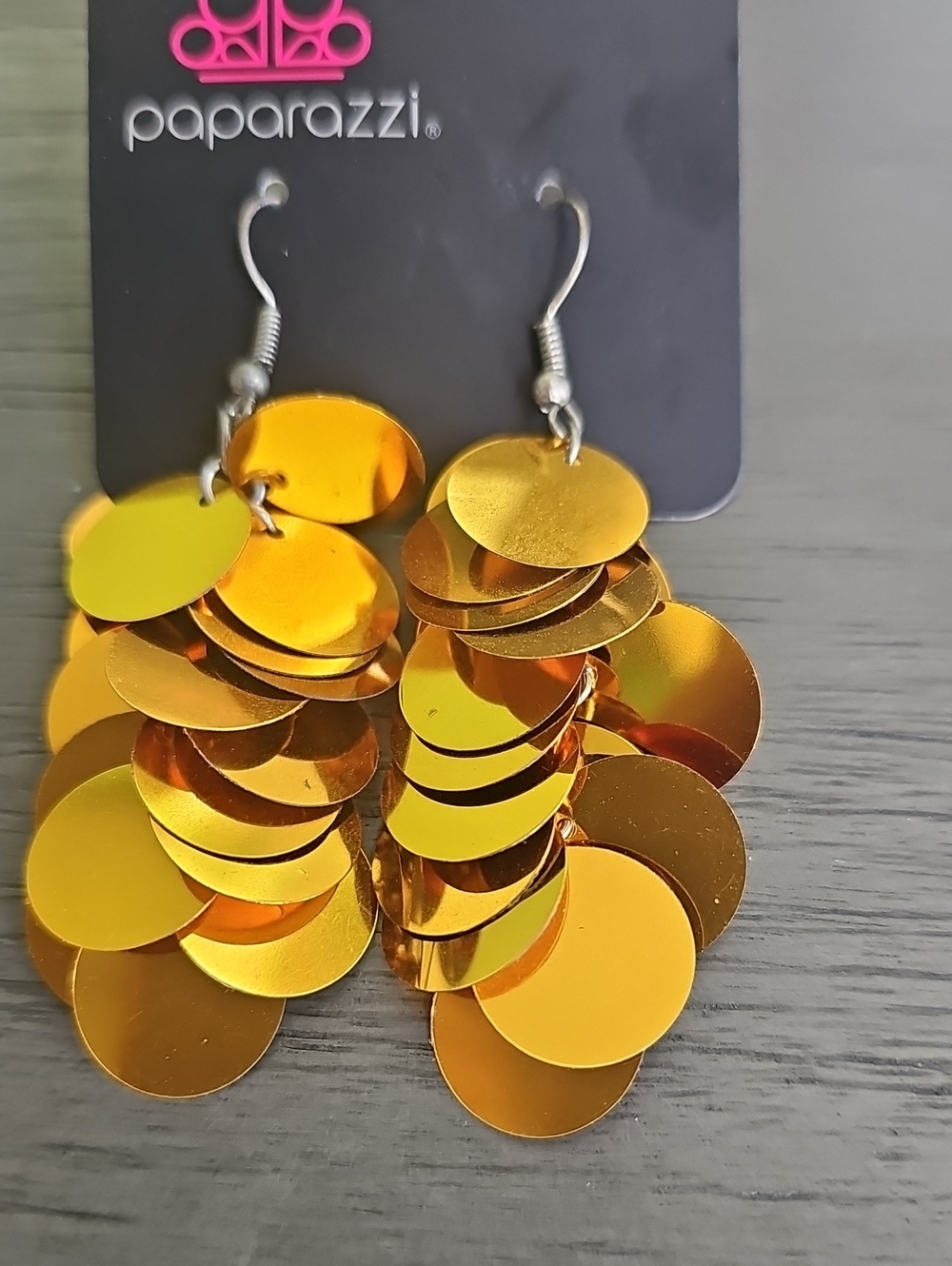 paparazzi Shiny Gold Disc Cascade Earrings